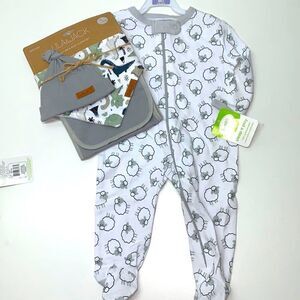 🔥 1 pc romper ,1 hat ,1 bib & burp cloth set kids boys baby New sz 3/6 months